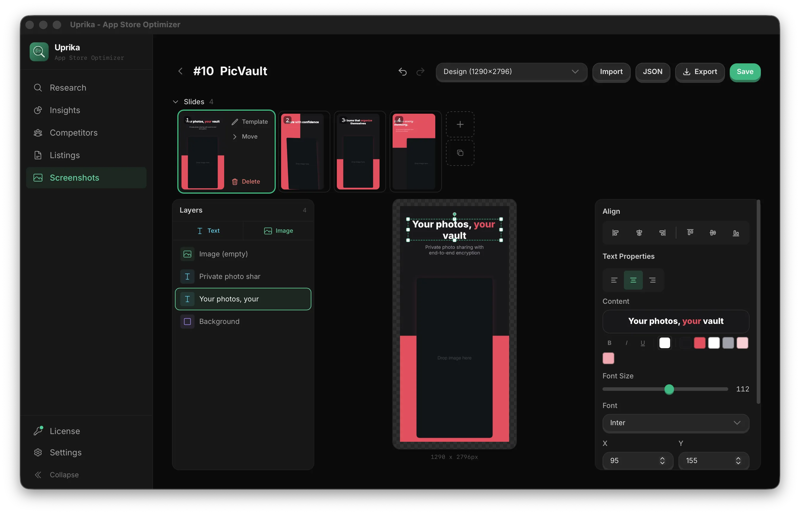 Screenshot builder with template editor