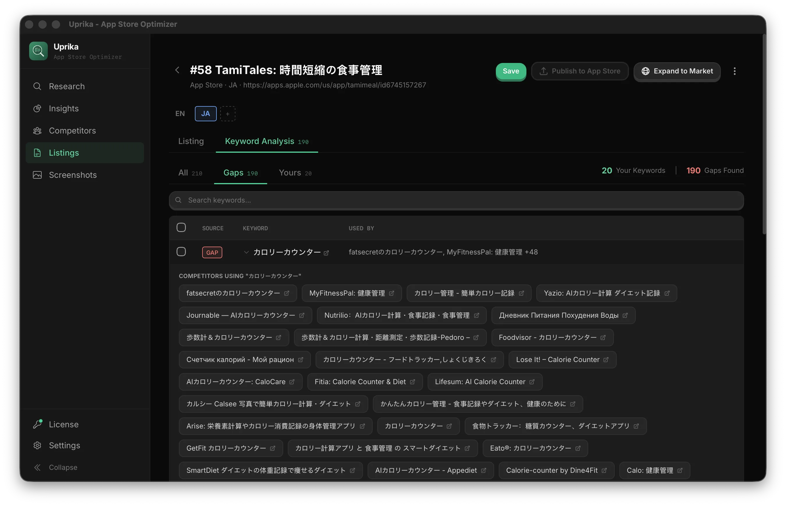 Keyword gap analysis showing competitor keywords you're missing