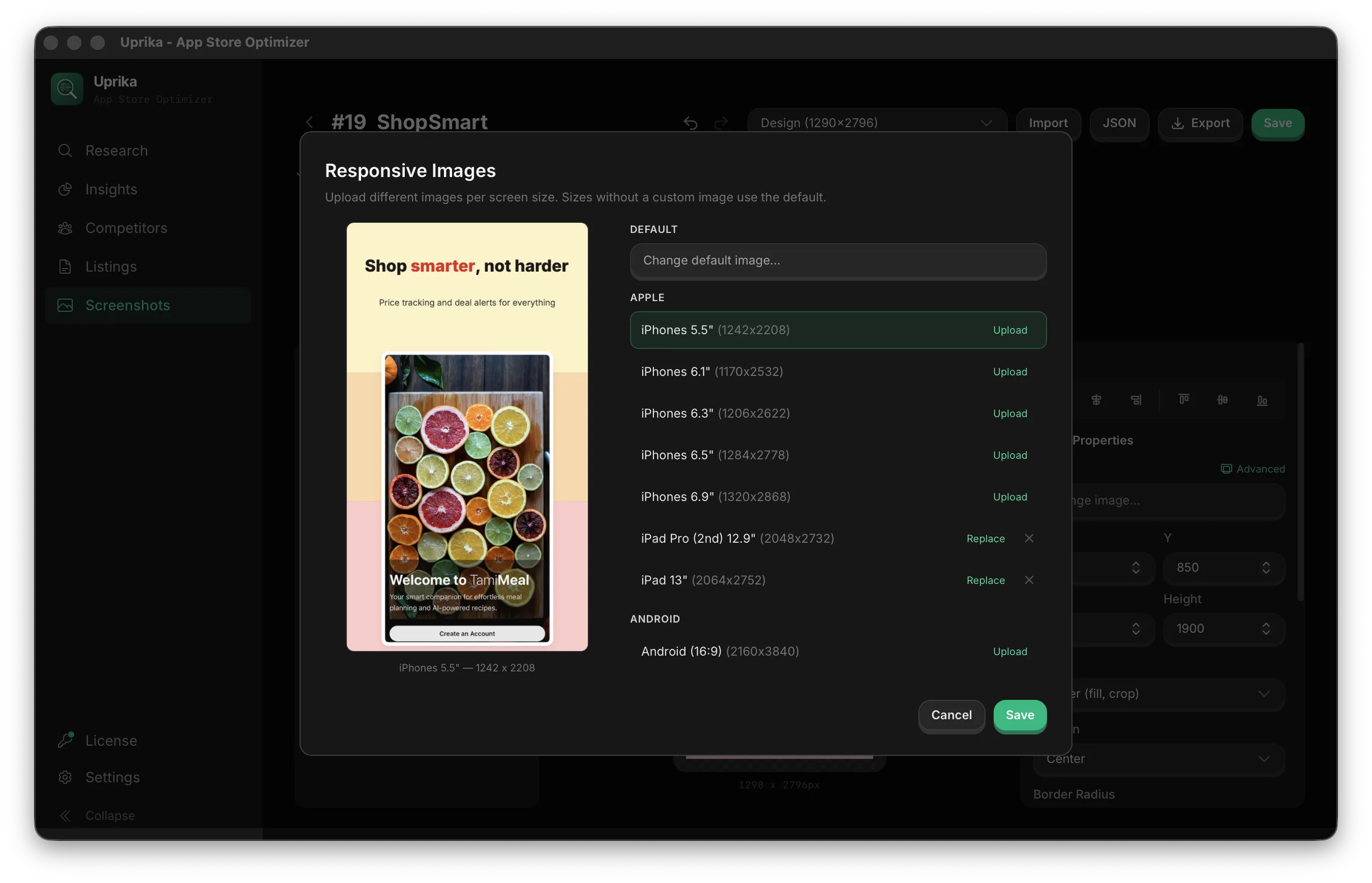 Responsive images dialog — upload per device size